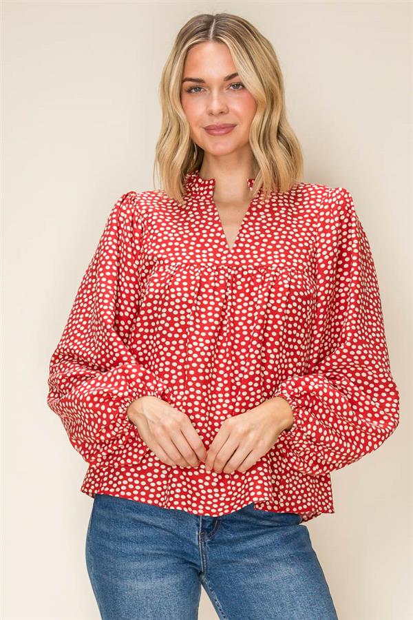 Staccato Frilled Neck Polkadot Oversized Top