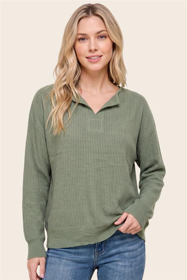 Staccato Slit Neck Waffle Sweater