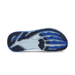 Blue and black athletic shoe sole on a white background