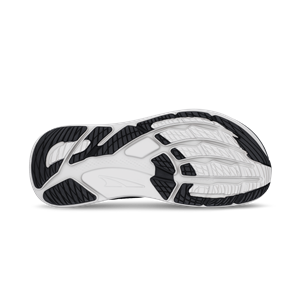 White athletic shoe with black accents on a white background