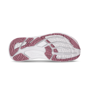 White athletic shoe with pink accents on a white background