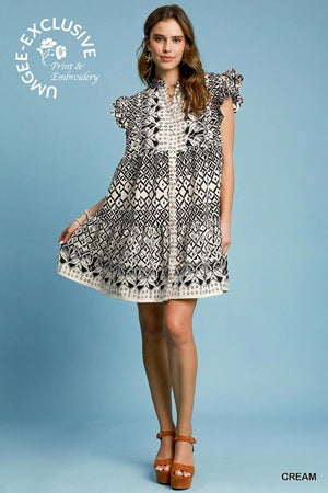 Umgee Boho Chic Ruffle Sleeve Babydoll Dress