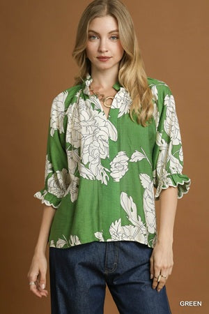 Umgee Peony Print High Neck Top