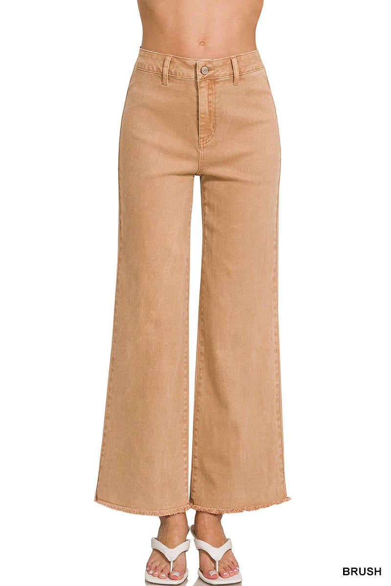 Zenana Acid Washed Frayed Cutoff Straight Wide Pants