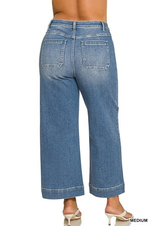 Zenana Plus High Rise Wide Leg Pintuck Denim Jeans