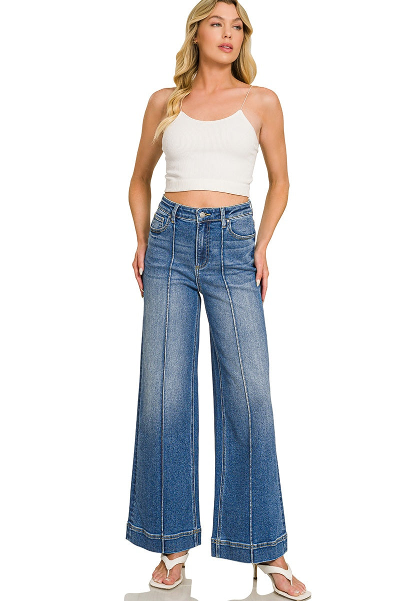 Zenana High Rise Wide Leg Pintuck Jeans