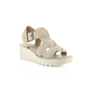 women's beige sandal with a wedge and platform sole