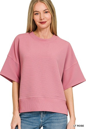 Zenana Ribbed Round Neck Banded Waist Tee