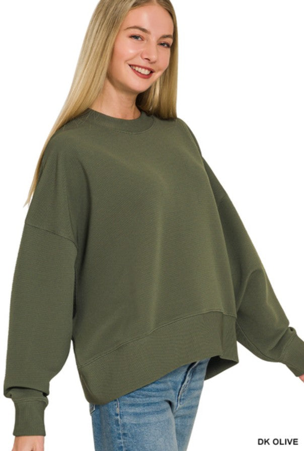 Zenana Ribbed Balloon Sleeve Pullover