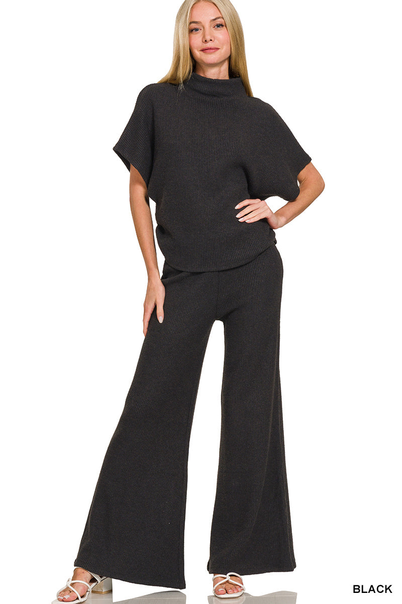 Zenana Mock Neck Side Shirred Sweater