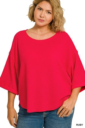 Zenana Plus Curved Hem SS Top