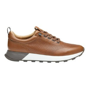 Brown leather sneaker with white sole on a white background