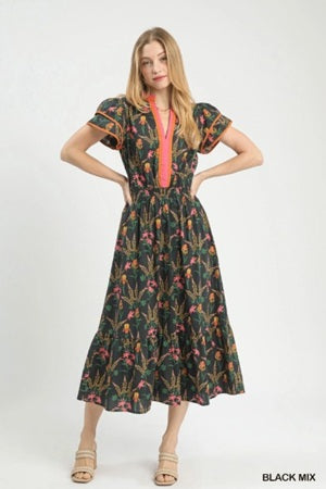 Umgee Floral Print Midi Dress