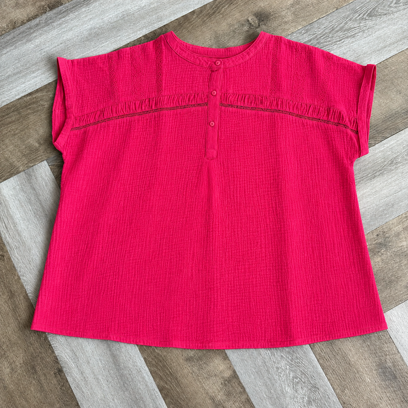 Umgee Gauze Split-Neck Boho Blouse