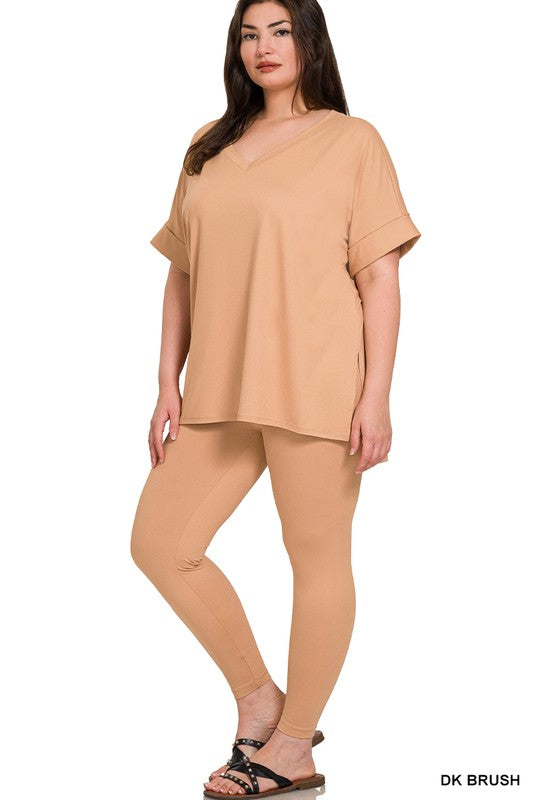 Plus V-Neck Short Sleeve Pant Set