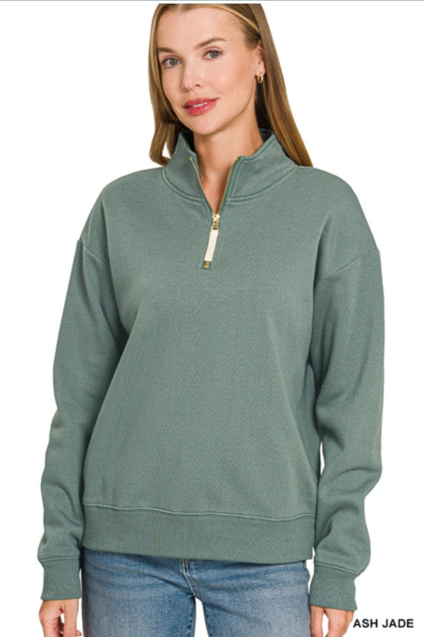 Zenana Fleece Half Zip Sweatshirt