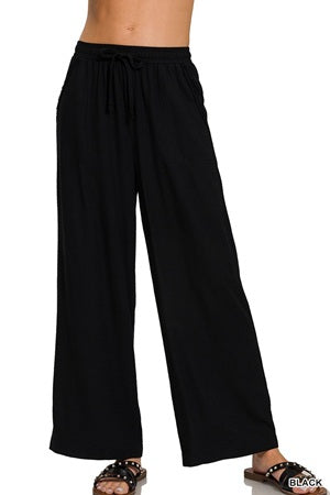 Zenana Wide Leg Linen Blend Pants