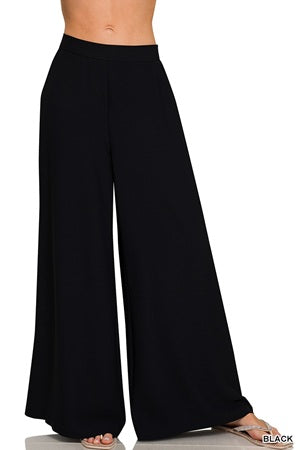 Zenana Relaxed Fit Elastic Waist Wide Leg Pants