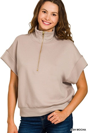 Zenana Scuba High Neck 1/2 Zip SS Pullover Top