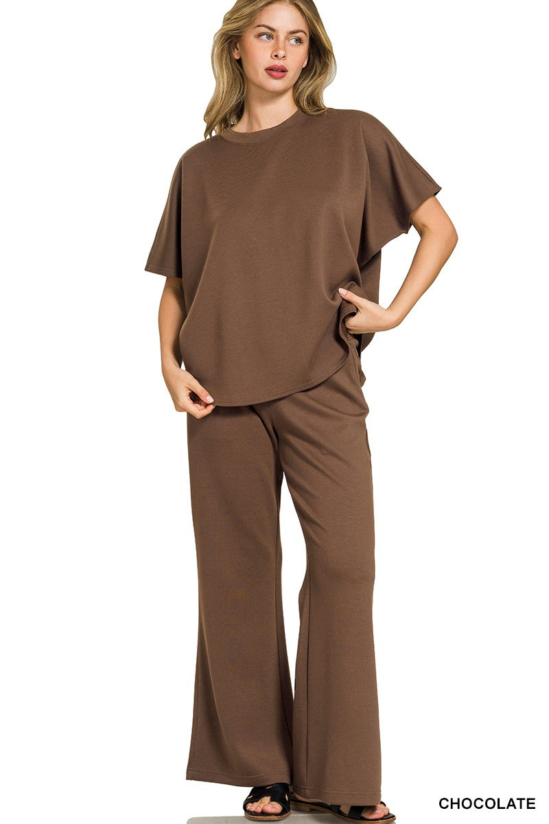 Zenana Scuba Curved Hem Top &; Pants Set