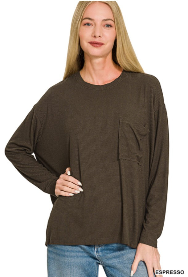 Zenana Rib Long Sleeve Top