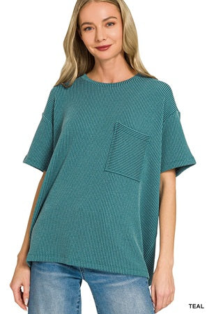 Zenana Raised Rib SS Front Pocket Top