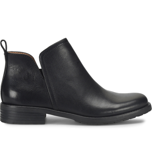 Black leather ankle boots on a white background