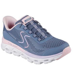 Blue and pink running shoe on a white background