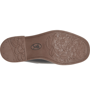Brown shoe sole with brand logo on a white background