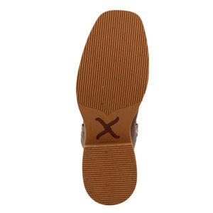 Women's brown shoe sole with tread pattern on a white background