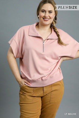 Women's plus size quarter zip short sleeve top