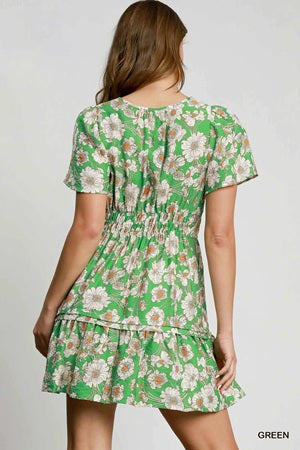 Umgee Floral Smocked Waist Mini Dress