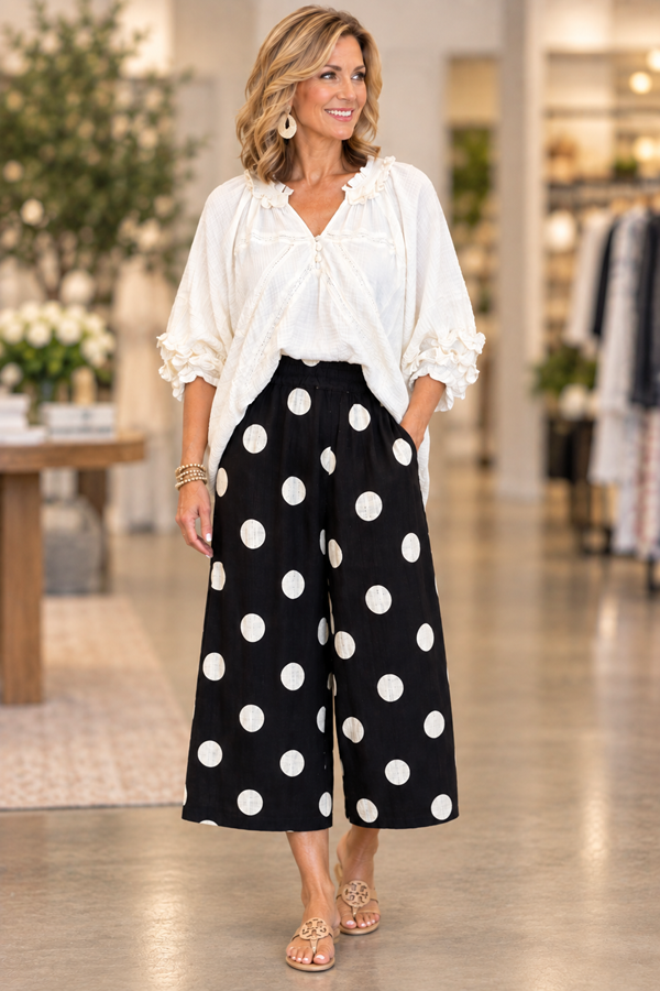 Umgee Polka Dot Wide Leg Crop Pants