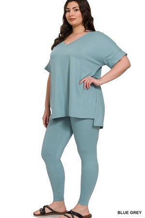 Plus V-Neck Short Sleeve Pant Set