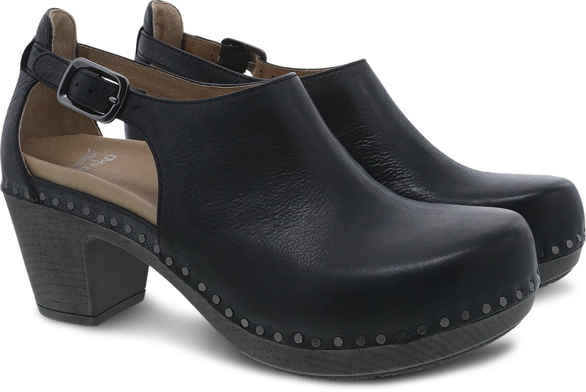 DANSKO Sassy - Women's Black Leather Chunky Heel Dress Shoe1831029400 side