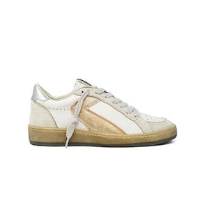 SHU SHOP Salma Women's Gold and White Distressed Sneaker