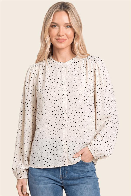 Staccato Long Sleeve Button Down Polka Dot Shirt