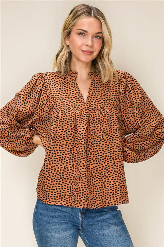 Staccato Frilled Neck Polkadot Oversized Top