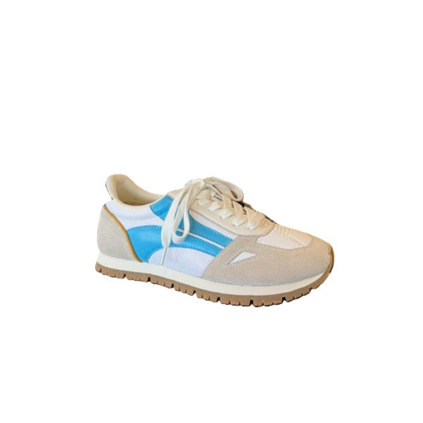 women's white, beige and teal sneaker