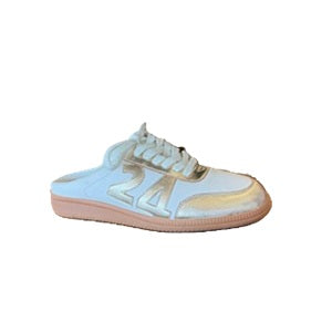 women's white mule sneaker with a gold accent 