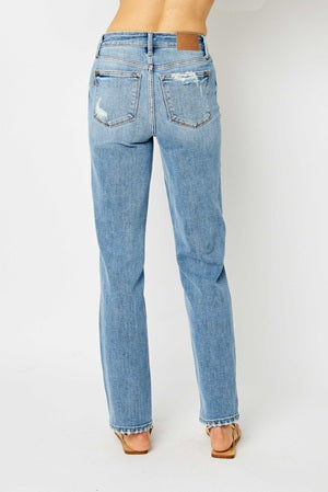 Light blue jeans on a white background