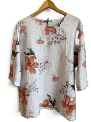 Floral print linen top
