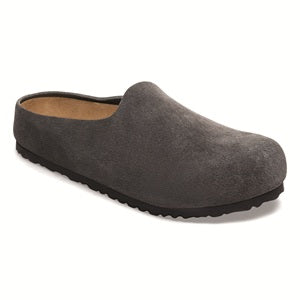 women's rich charcoal grey suede backless shoe