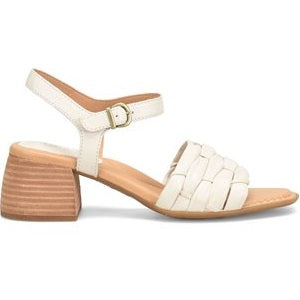 ladies' white leather luxe sandal with a stacked heel