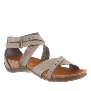 women's taupe sandal with brown sole