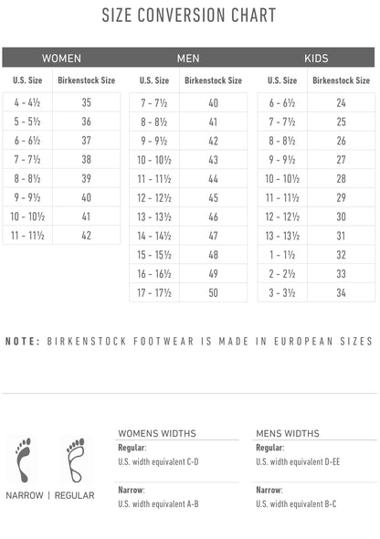 US to European size conversion chart