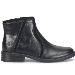 Black leather ankle boot on a white background