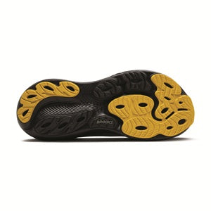 Black and yellow athletic shoe sole on a white background