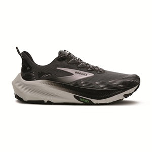 Women's Black and gray trail running shoe with 'Brooks' branding .