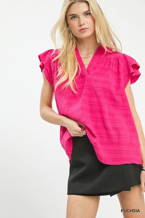 Umgee Flutter Sleeve Split Neck Top